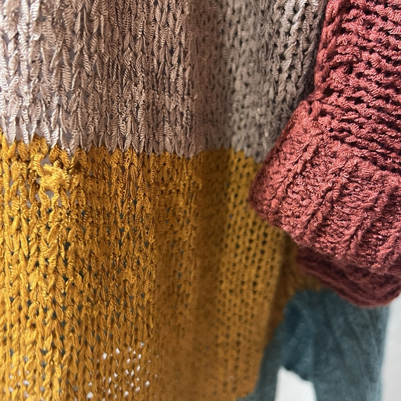 Women’s Oversized Knit Sweater Multicolor Striped V-Neck XL - Picture 7 of 11